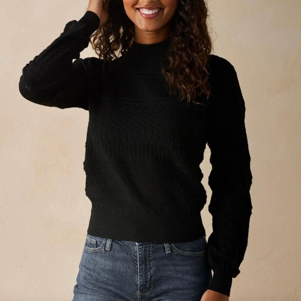 NWT The Normal Brand Olivia Pointelle Mock Neck Long Sleeve Black Sweater S